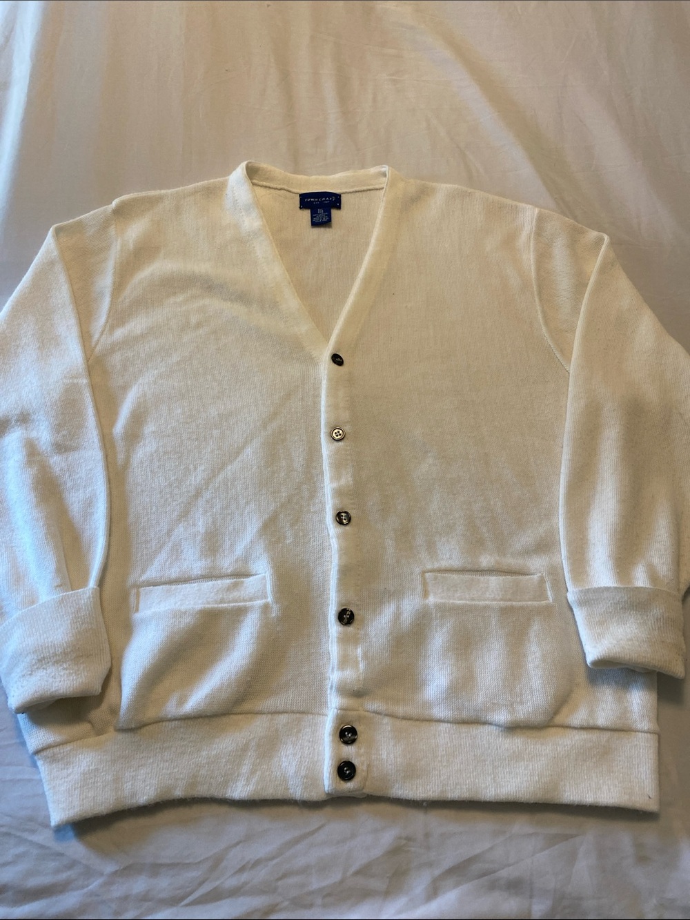 Vintage TownCraft Men's Cream V-Neck Button Front Cardigan